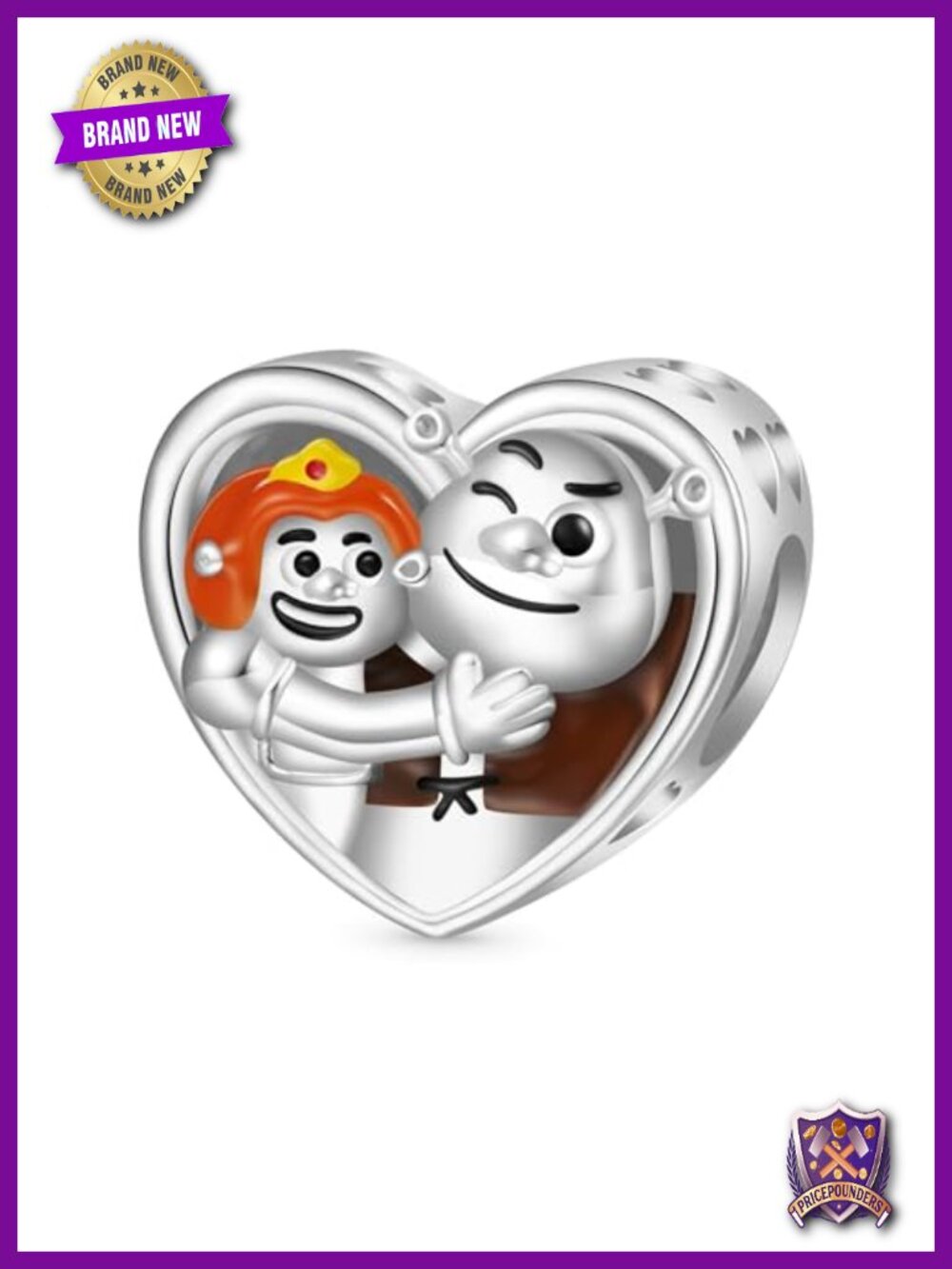 Heart Shrek Fiona Charm 925 Sterling Silver Pendant for Bracelet Necklace